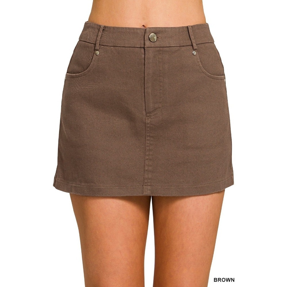 Zenana Cotton Twill Lined Mini Skirts - Medium
